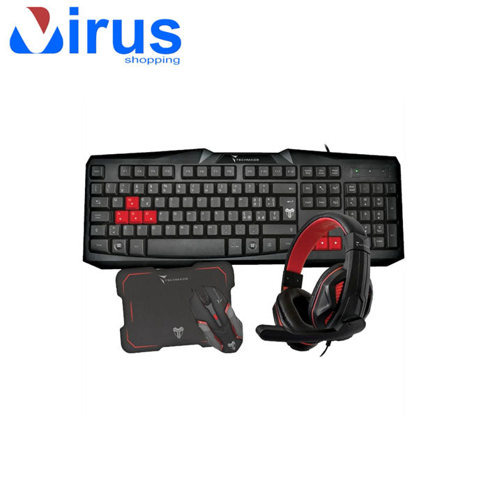 Kit Gaming tastiera Mouse cuffie e tappetino Gaming TECHMADE