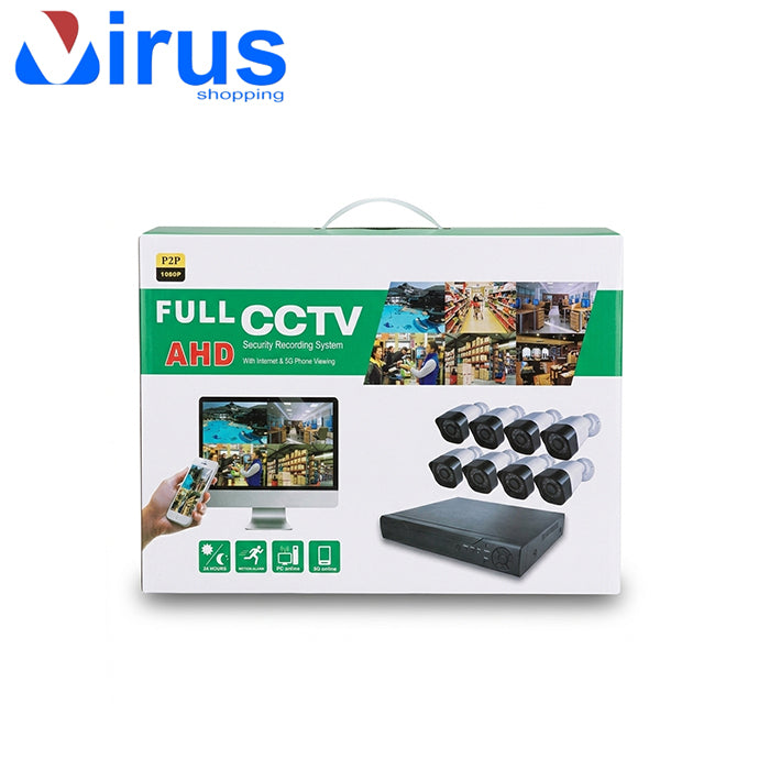 Kit Videosorveglianza DVR 8 canali con 8 telecamere led cavi e mouse