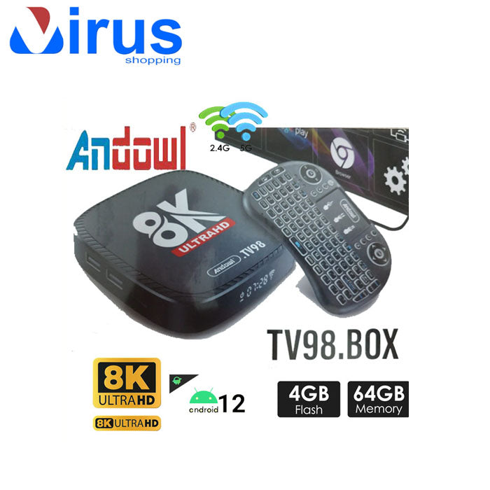 TV Box Decoder Android ultra 8k con telecomando e tastiera 4+64GB